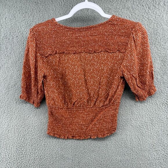 Abercrombie Puff Sleeve Smocked Crop Top Rust Polka Dot XS Boho Cottagecore Y2K - Picture 2 of 8